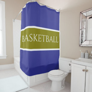 BASKETBALL Golden Olive Weiß Tiefblaue Streifen Duschvorhang