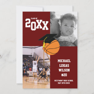 Basketball Graduation Sports Maroon Faire-part