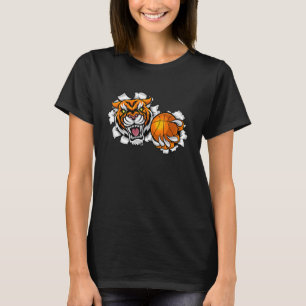 Basketball Growling Mouth Open Bengalisch Tiger T-Shirt