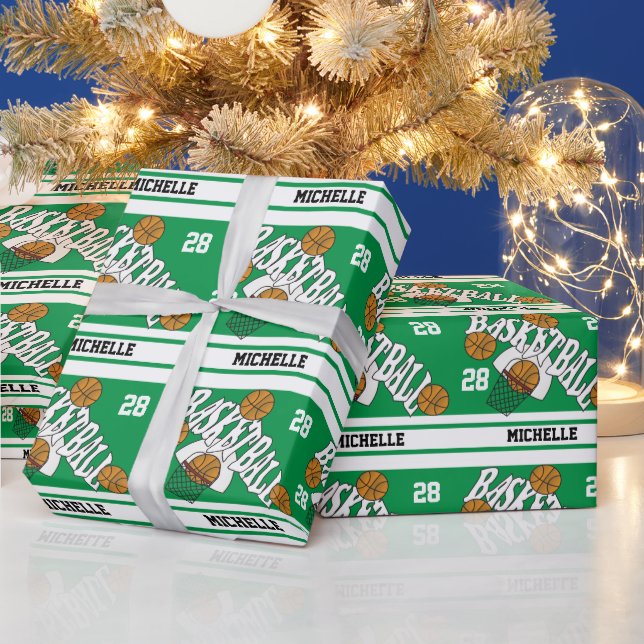 Basketball, grün und weiß Streifen Geschenkpapier (Feiertage)
