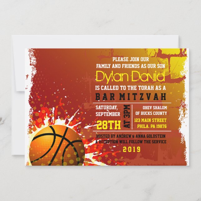 BASKETBALL GRUNGE Bar Mitzvah Invitation (Devant)