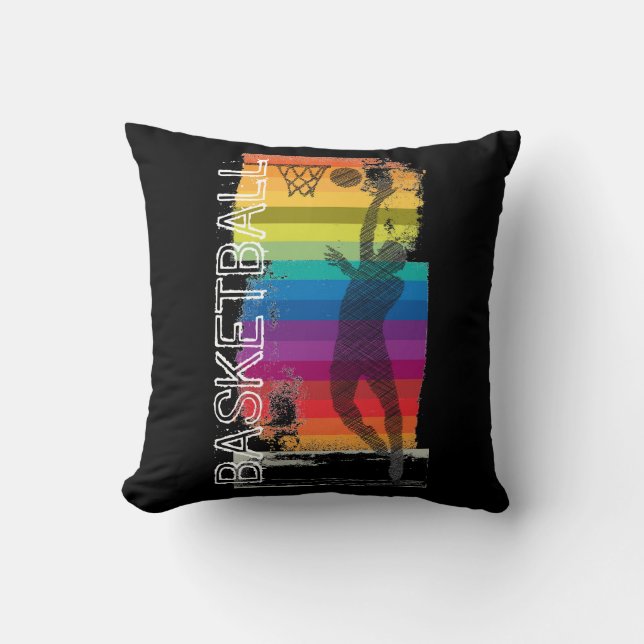 Basketball Grunge Regenbogen Illustration Black Kissen (Vorderseite)