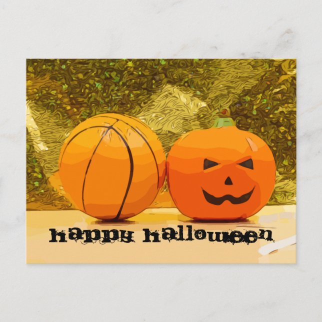 Basketball Halloween mit Basketball und Kürbis Postkarte (Vorderseite)
