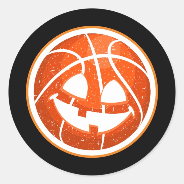 Basketball Halloween Pumpkin Orange auf schwarz Runder Aufkleber (Vorderseite)