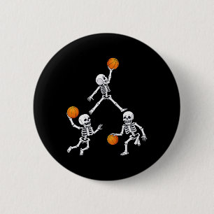 Basketball Halloween Skeleton Dunking Dribble Boys Button