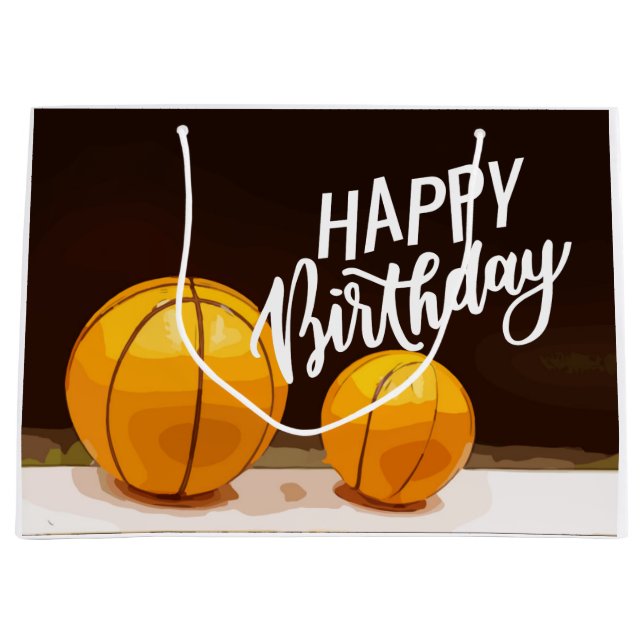 Basketball Happy Birthday in Schwarz Große Geschenktüte (Vorderseite)