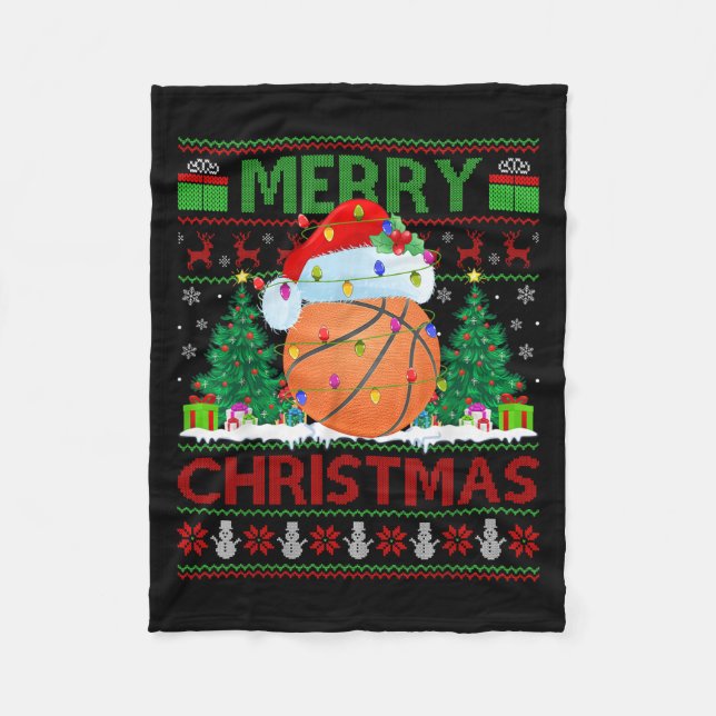 Basketball hässlicher Weihnachtspullover Srts Spie Fleecedecke (Vorderseite)