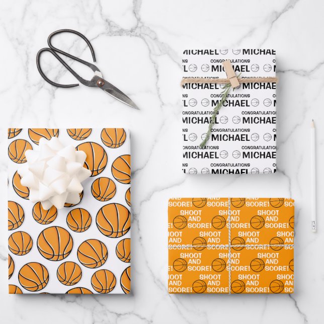 Basketball Herzlichen Glückwunsch Packpapier Blätt Geschenkpapier Set (Vorderseite)