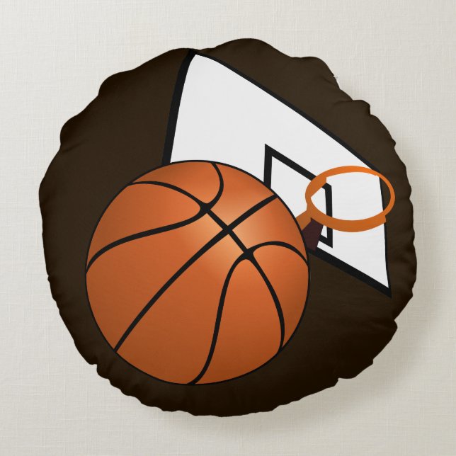 Basketball Hoop and Ball Sports Rundes Kissen (Rückseite)