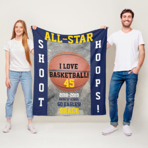 Basketball Hoops Navy Blue Team Jahr Fleecedecke
