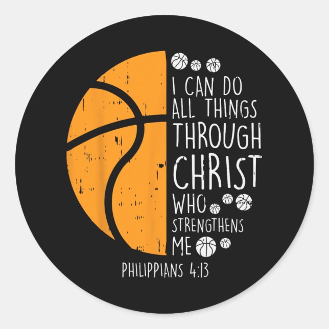 Basketball I kann Dinge tun Bibel Verse Gott Jesus Runder Aufkleber (Vorderseite)