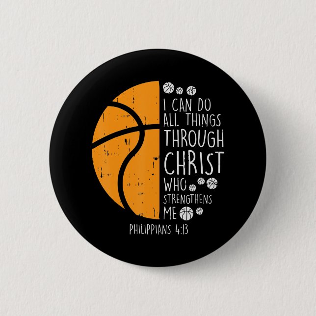 Basketball Ich kann Dinge tun Bibel Verse Gott Jes Button (Vorderseite)
