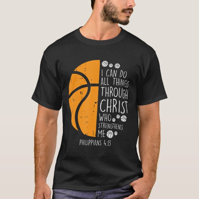 Basketball Ich kann Dinge tun Bibel Verse Gott Jes T-Shirt (Vorderseite)