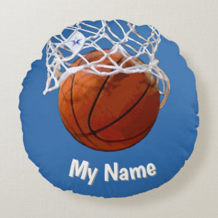 Basketball Ihr Name Benutzerdefiniert Stahlblauer Rundes Kissen