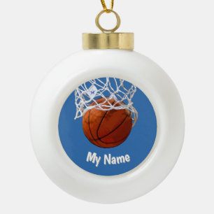 Basketball Ihr Name Benutzerdefinierter Stahlblaue Keramik Kugel-Ornament
