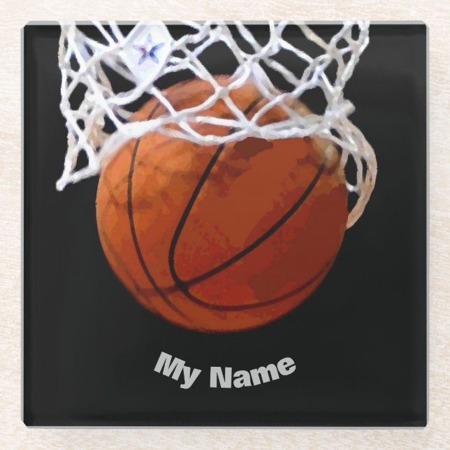 Basketball Ihr Name Glasuntersetzer (Vorderseite)