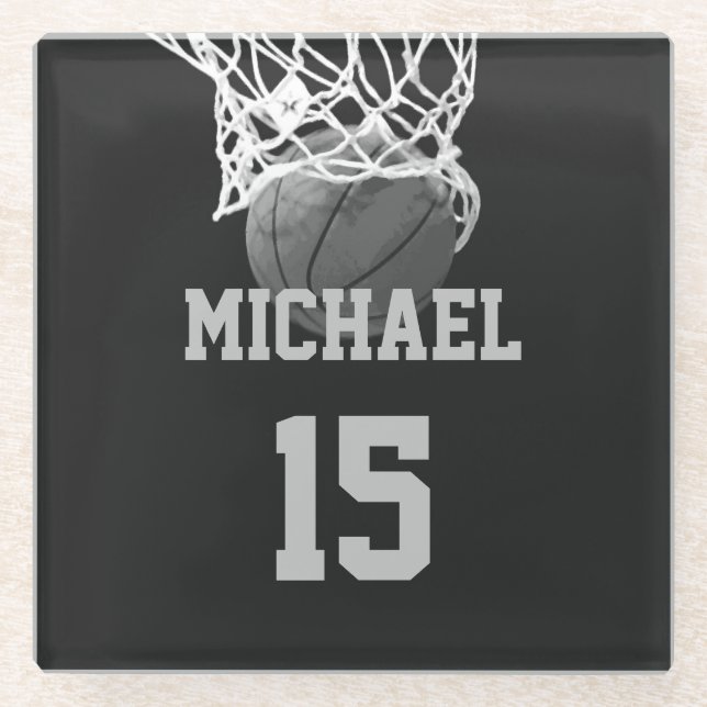 Basketball Ihr Name Glasuntersetzer (Vorderseite)