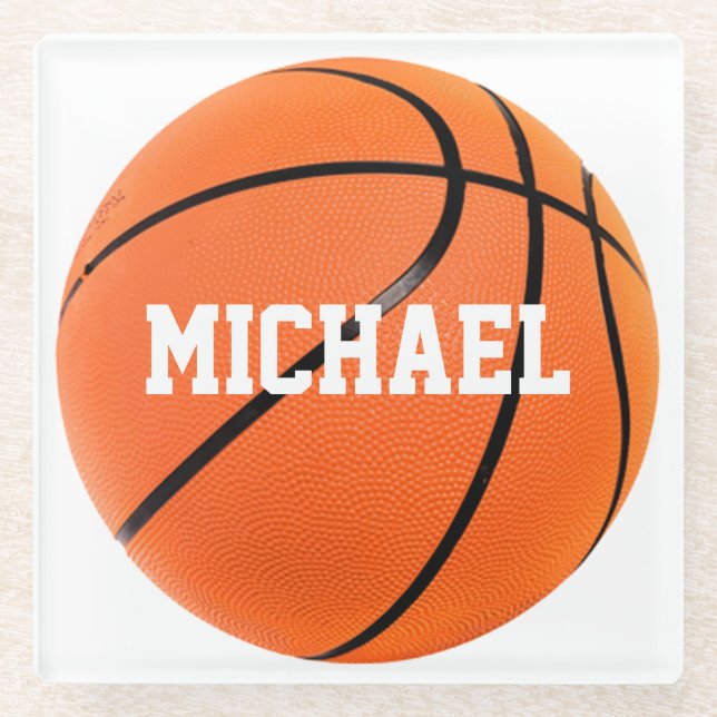 Basketball Ihr Name Glasuntersetzer (Vorderseite)