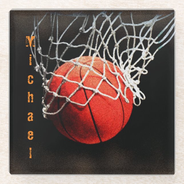 Basketball Ihr Name Glasuntersetzer (Vorderseite)
