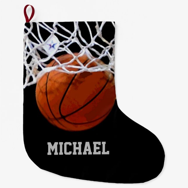 Basketball Ihr Name Großer Weihnachtsstrumpf (Vorderseite)