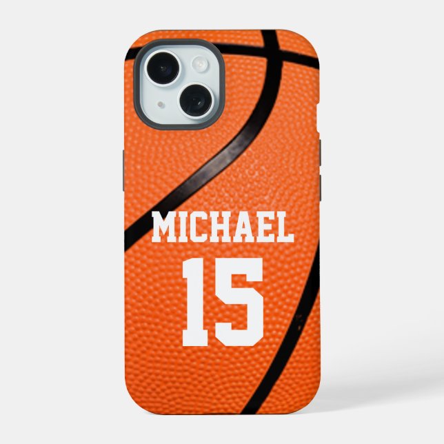 Basketball Ihr Name iPhone 15 Hülle (Rückseite)