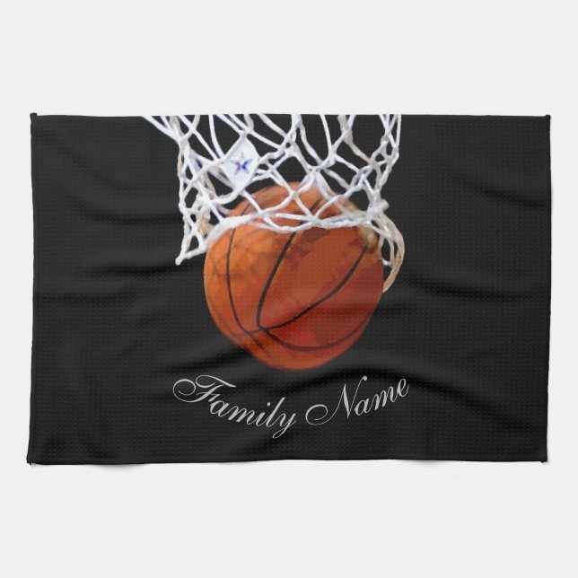 Basketball Ihr Name Kalligrafie-Skript Geschirrtuch (Horizontal)