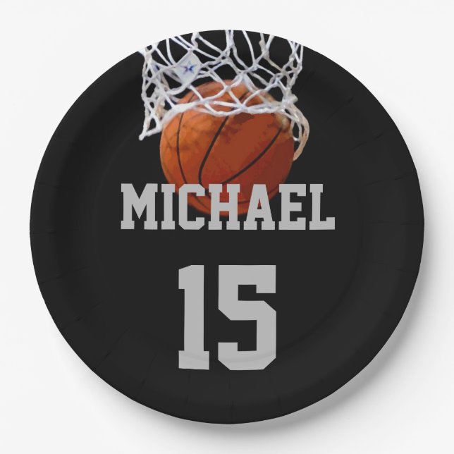 Basketball Ihr Name Pappteller (Vorderseite)