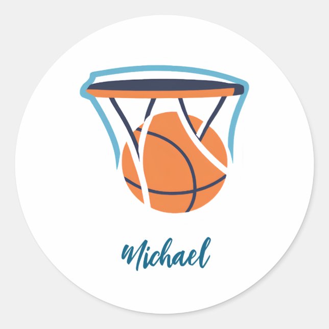 Basketball Ihr Name Persönlich Runder Aufkleber (Vorderseite)