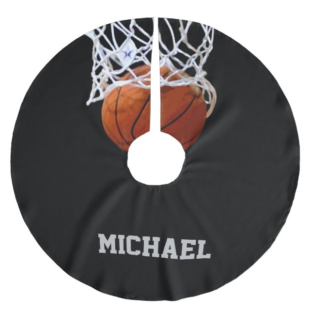 Basketball Ihr Name Polyester Weihnachtsbaumdecke (Vorderseite)