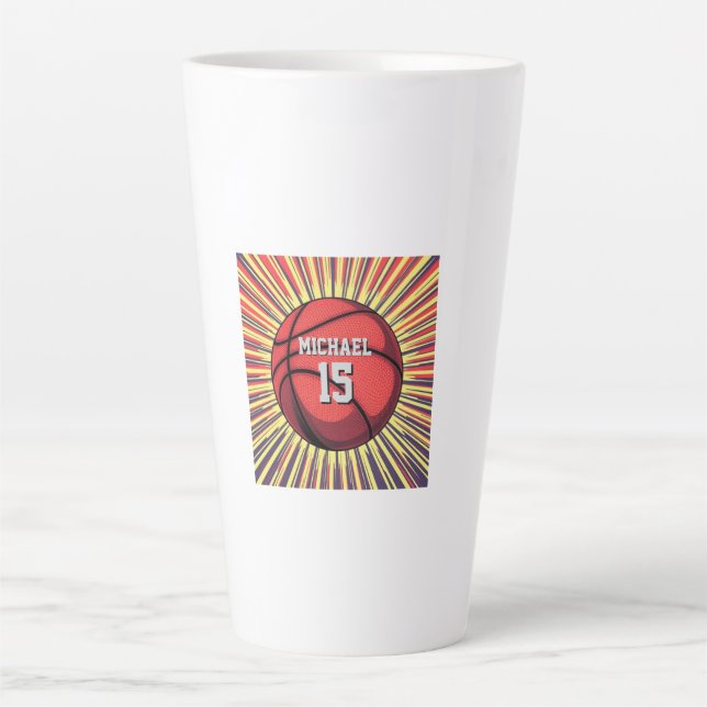 Basketball Ihr Name Pop Kunst Milchtasse (Vorderseite)