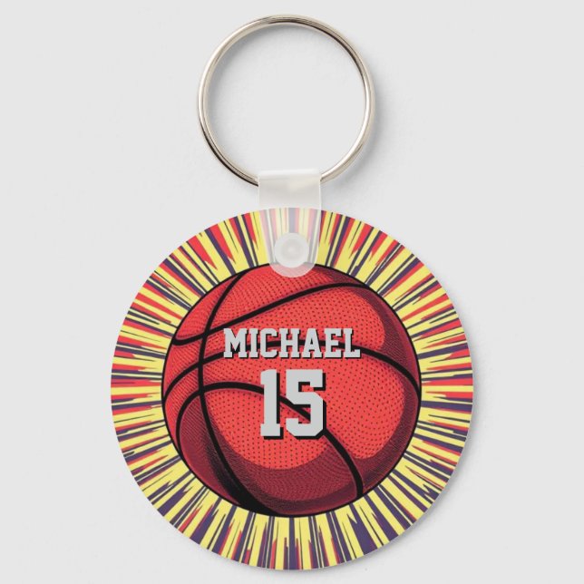 Basketball Ihr Name Pop Kunst Schlüsselanhänger (Vorderseite)