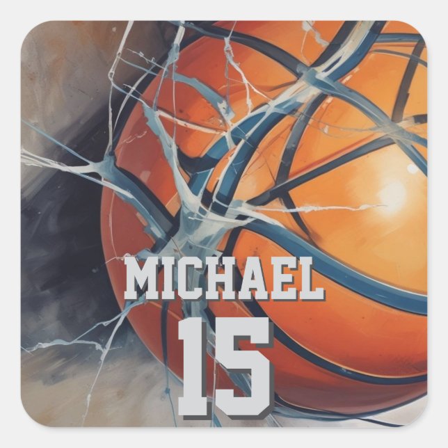 Basketball Ihr Name Quadratischer Aufkleber (Vorderseite)