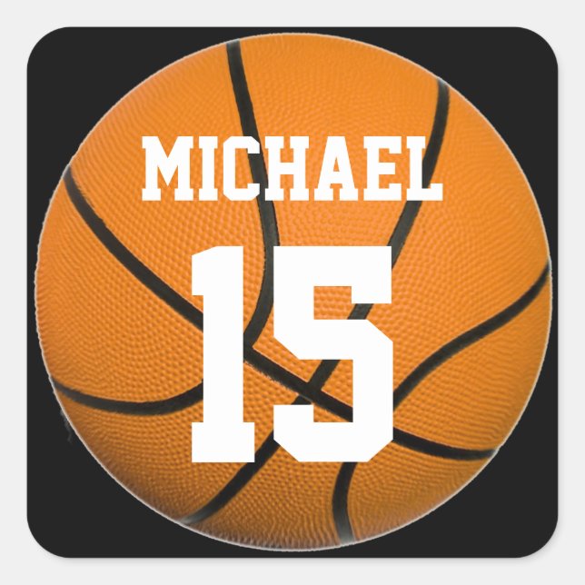 Basketball Ihr Name Quadratischer Aufkleber (Vorderseite)