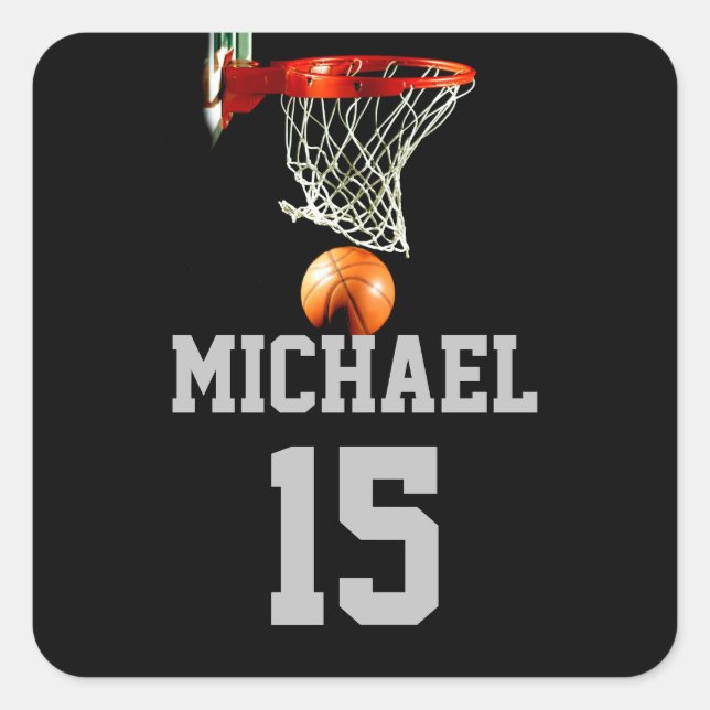 Basketball Ihr Name Quadratischer Aufkleber (Vorderseite)