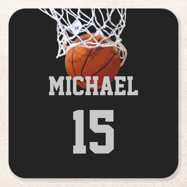 Basketball Ihr Name Rechteckiger Pappuntersetzer (Vorderseite)