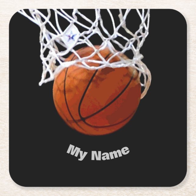 Basketball Ihr Name Rechteckiger Pappuntersetzer (Vorderseite)