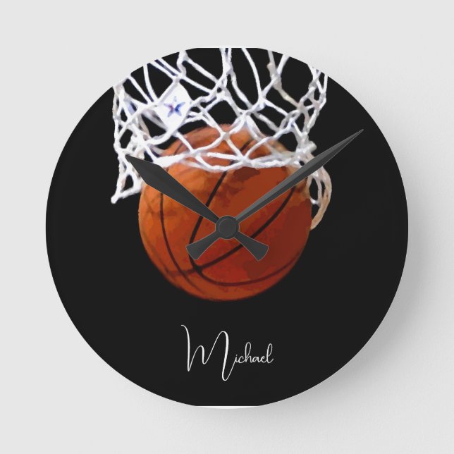 Basketball Ihr Name Runde Wanduhr (Vorderseite)