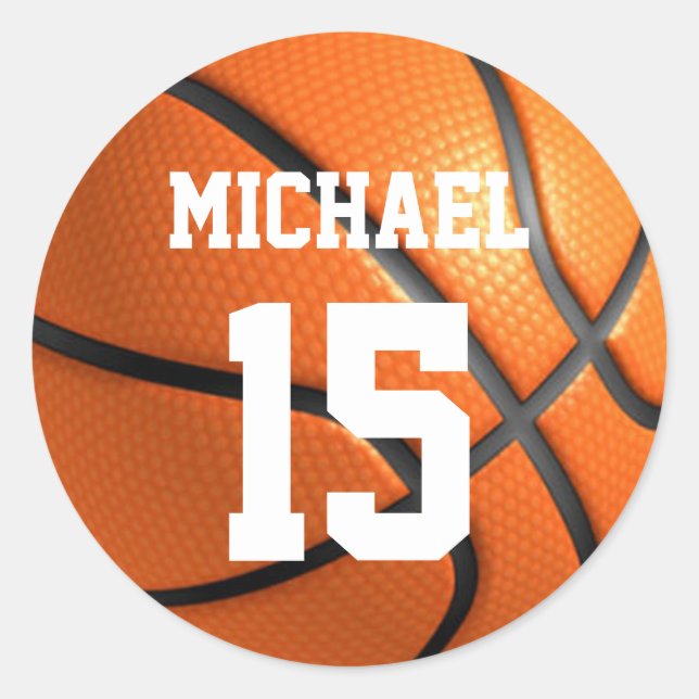 Basketball Ihr Name Runder Aufkleber (Vorderseite)