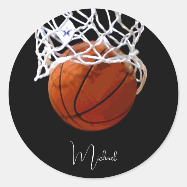 Basketball Ihr Name Runder Aufkleber (Vorderseite)