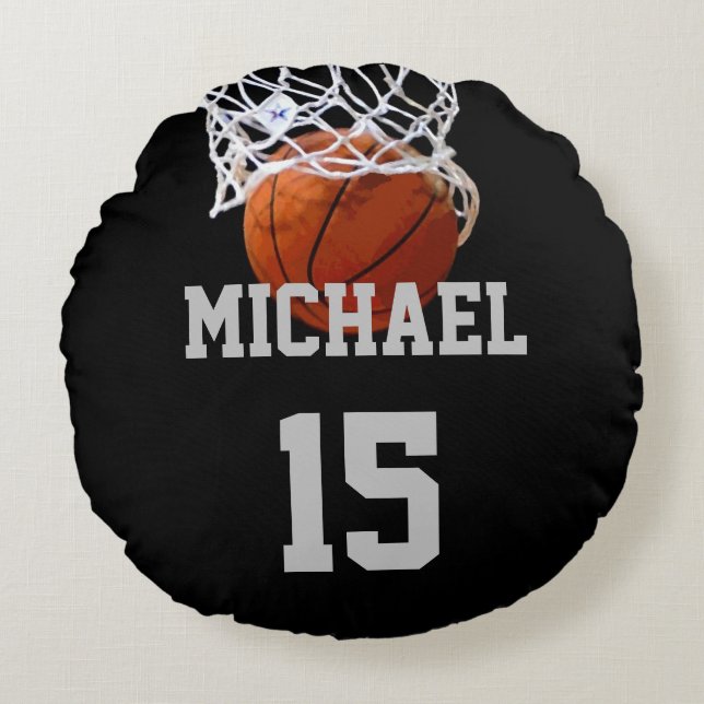 Basketball Ihr Name Rundes Kissen (Vorderseite)