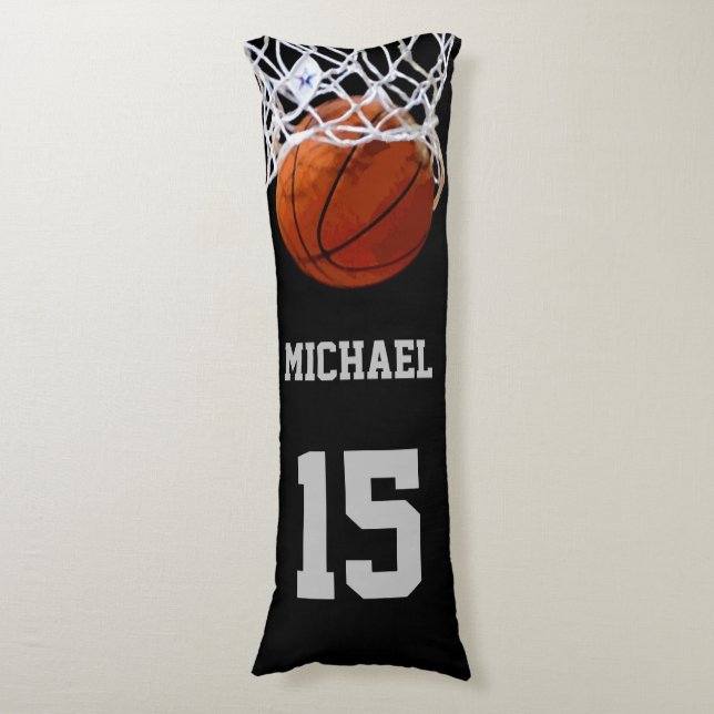 Basketball Ihr Name Seitenschläferkissen (Vorderseite Vertikal)