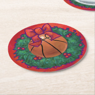 Basketball im Inneren des Weihnachtsschadens Runder Pappuntersetzer