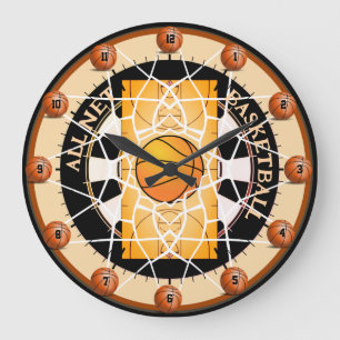 Basketball im Netz Große Wanduhr