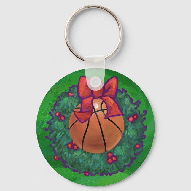 Basketball im Weihnachtskranz Schlüsselanhänger (Vorderseite)