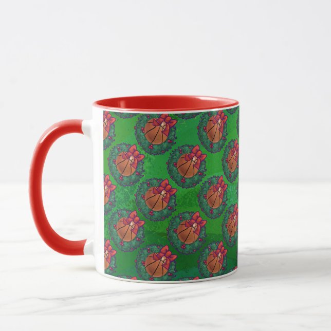 Basketball im Weihnachtskranz Tasse (Links)
