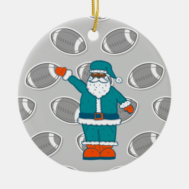 Basketball in aquamarin-orangefarbenem Weihnachtsm Keramik Ornament (Vorne)