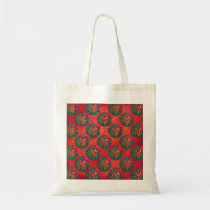 Basketball in Holly Wreath Pattern auf Rot Tragetasche