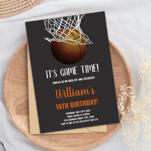 Basketball in Hoop Birthday Einladung