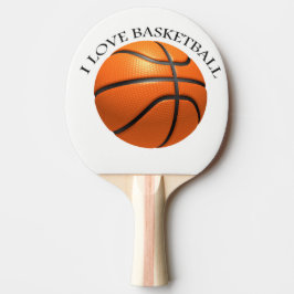 Basketball in orangefarbenem, schwarzem Leder Tischtennis Schläger