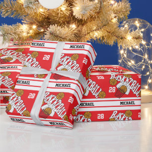 Basketball in Rot und Weiß Geschenkpapier
